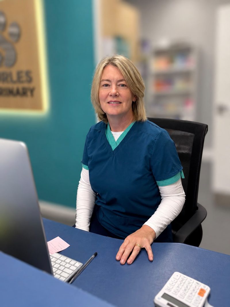 Carolyn Bermingham at the clinic reception desk